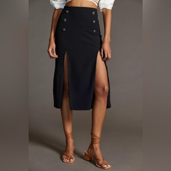 Maeve Dresses & Skirts - Maeve by Anthropologie Dual Spilt Midi Skirt‎ Navy Work Office Boardroom